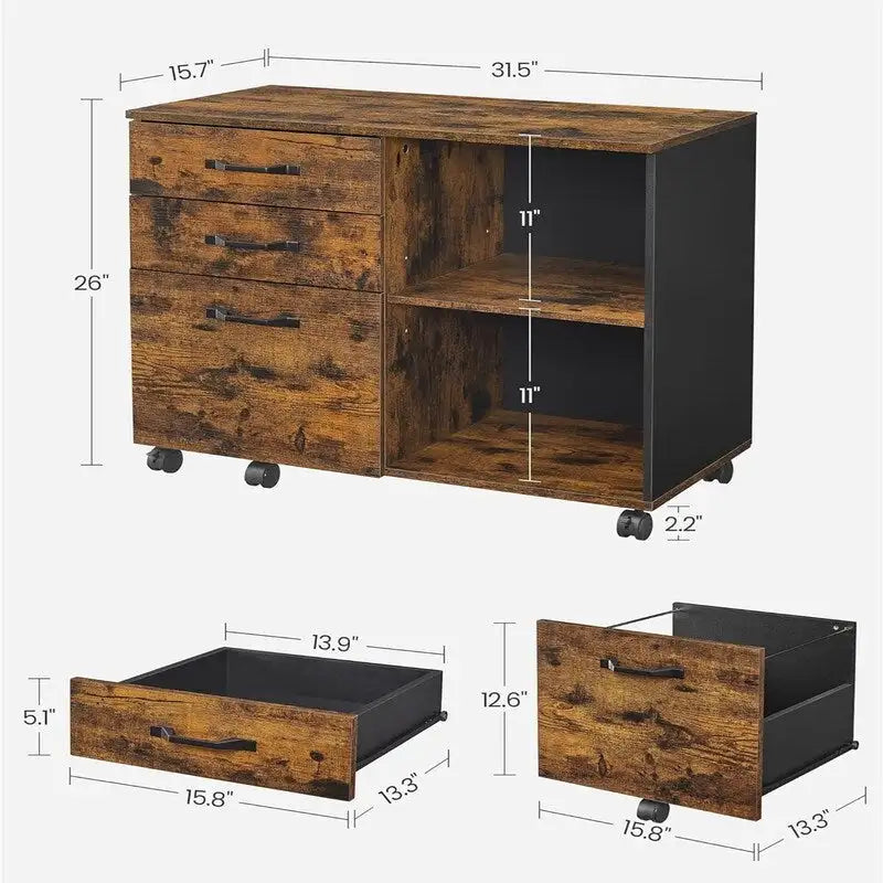3 Schubladen und offene Ablagefächer – 39,9 T x 80 B x 66 H