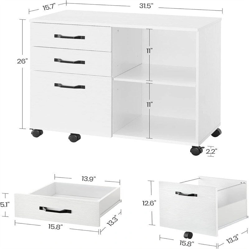 3 Schubladen und offene Ablagefächer – 39,9 T x 80 B x 66 H
