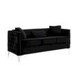 73" Modernes Sofa mit 3 Kissen, getuftetem schwarzem Samt, silberne Beine