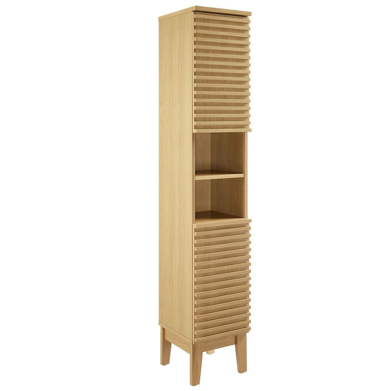 Schmaler hoher Badezimmerschrank mit Lamellentüren