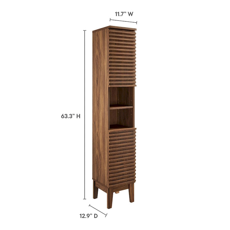 Schmaler hoher Badezimmerschrank mit Lamellentüren