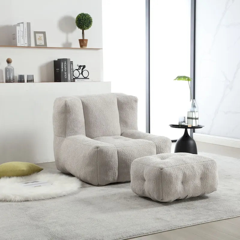 Flauschender Sitzsack - Superweiches Faulenzer-Sofa mit Memory-Schaum und Ottoman