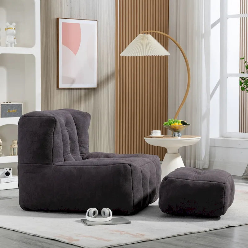 Flauschender Sitzsack - Superweiches Faulenzer-Sofa mit Memory-Schaum und Ottoman