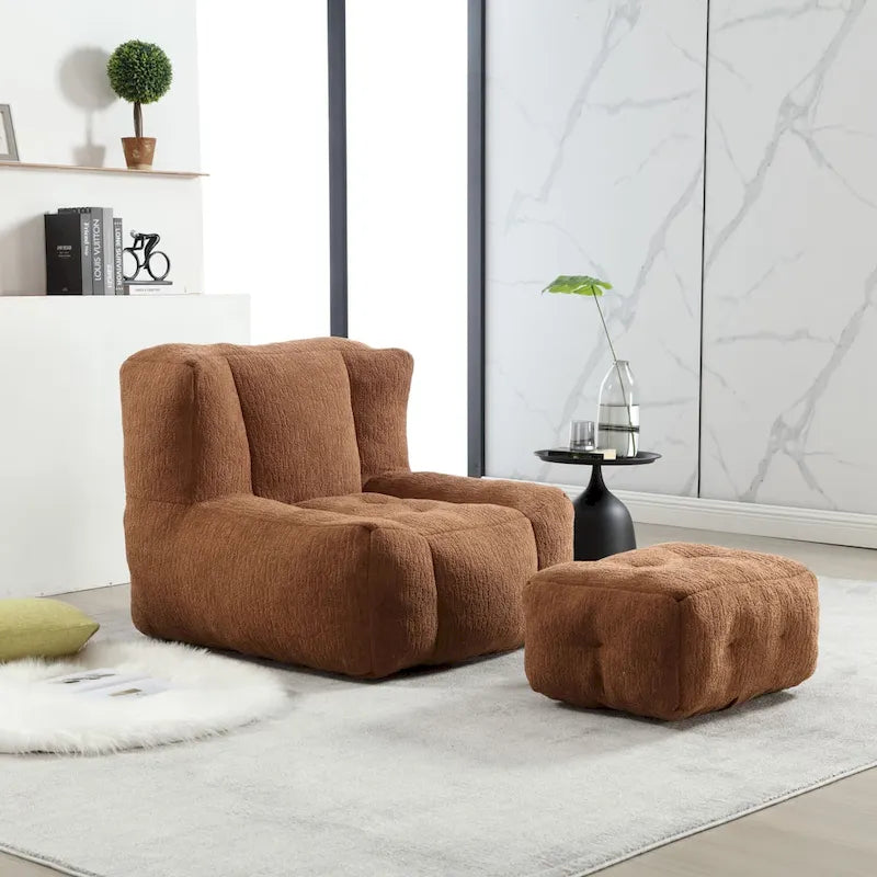 Flauschender Sitzsack - Superweiches Faulenzer-Sofa mit Memory-Schaum und Ottoman